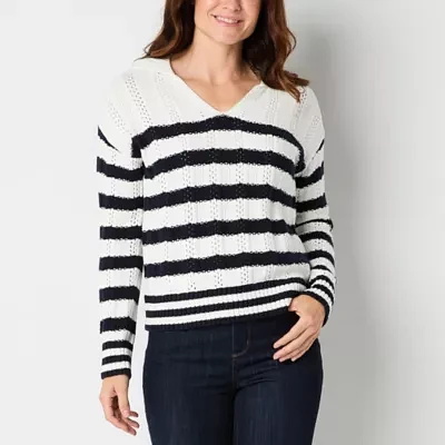 St. John's Bay Womens V Neck Long Sleeve Pullover Sweater