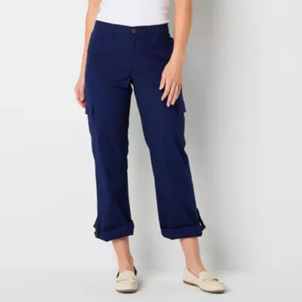 St. John's Bay Convertible Womens Mid Rise Stretch Fabric Straight Cargo Pant