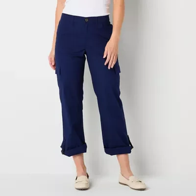 St. John's Bay Convertible Womens Mid Rise Stretch Fabric Straight Cargo Pant