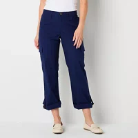 St. John's Bay Convertible Womens Mid Rise Stretch Fabric Straight Cargo Pant