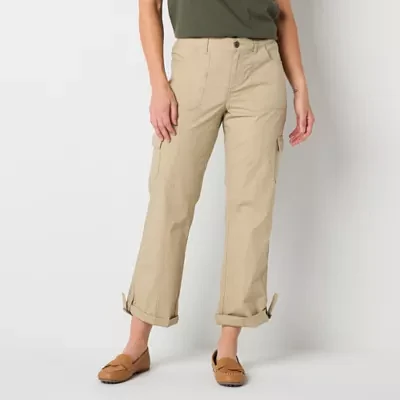 St. John's Bay Convertible Womens Mid Rise Stretch Fabric Straight Cargo Pant