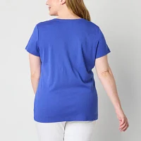 St. John's Bay Womens Plus V Neck Short Sleeve T-Shirt