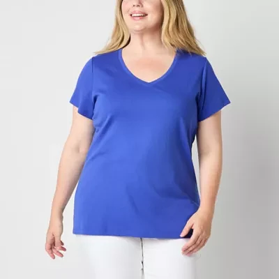St. John's Bay Womens Plus V Neck Short Sleeve T-Shirt