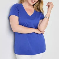 St. John's Bay Womens Plus V Neck Short Sleeve T-Shirt