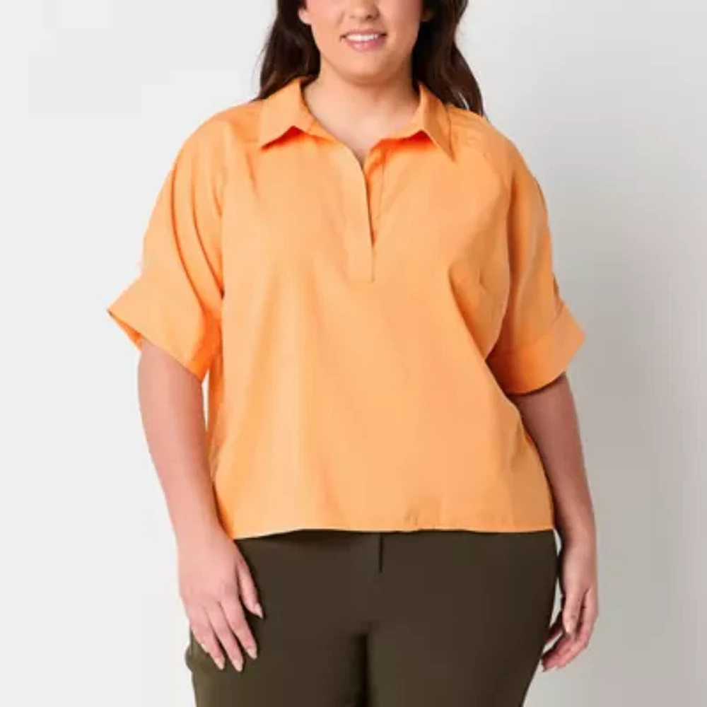 Worthington Plus Womens Short Sleeve Blouse