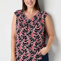 Liz Claiborne Plus Womens V Neck Sleeveless Blouse