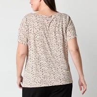 Liz Claiborne Plus Womens Round Neck Short Sleeve Blouse