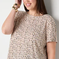 Liz Claiborne Plus Womens Round Neck Short Sleeve Blouse