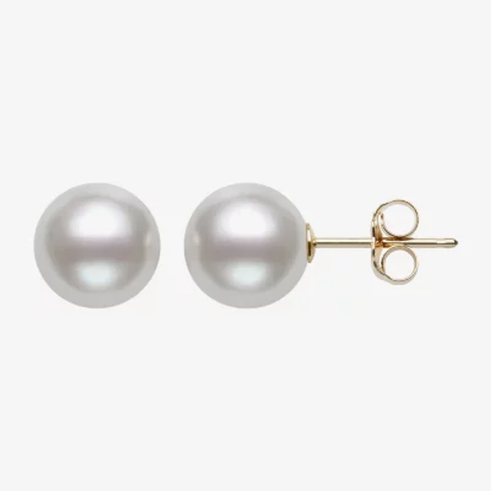 White Cultured Freshwater Pearl 10K Gold Stud Earrings