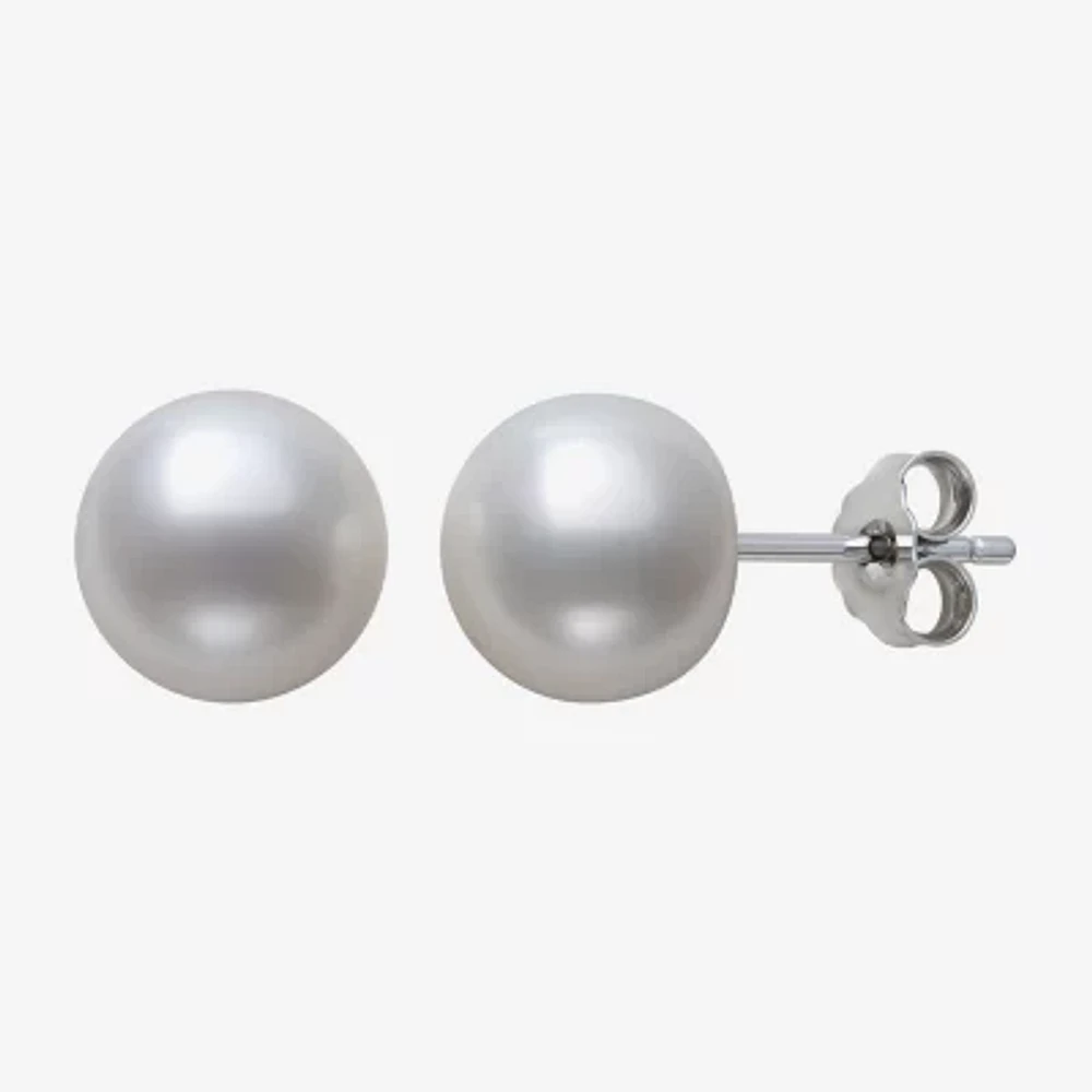 Genuine White Cultured Freshwater Pearl Sterling Silver Stud Earrings