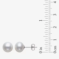 Genuine White Cultured Freshwater Pearl Sterling Silver Stud Earrings