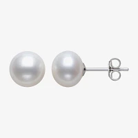 Genuine White Cultured Freshwater Pearl Sterling Silver Stud Earrings