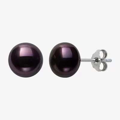 Dyed Black Cultured Freshwater Pearl Sterling Silver Stud Earrings