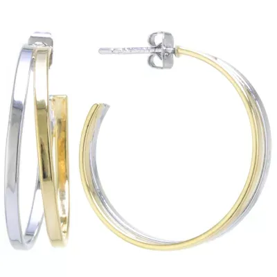 Silver Reflections Pure Silver Over Brass Hoop Earrings