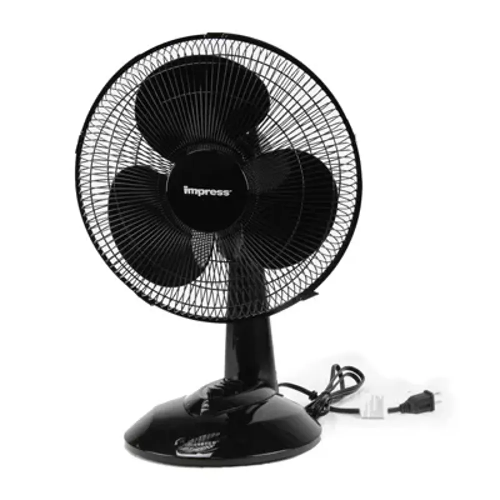 Impress 12 Inch 3 Speed Oscillating Table Fan- Black