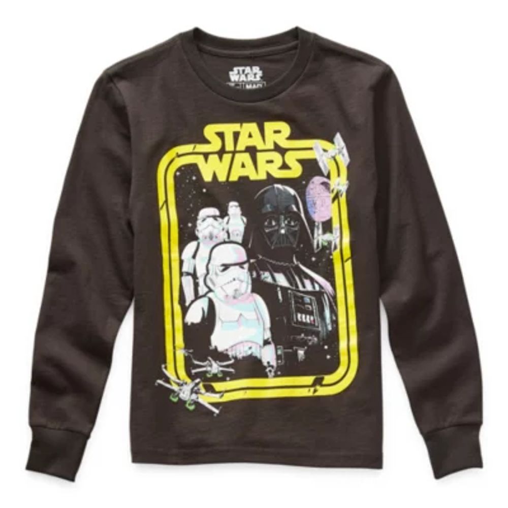 Disney Collection Little & Big Boys Crew Neck Long Sleeve Star Wars Graphic T-Shirt