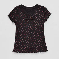 Thereabouts Little & Big Girls Rib V Neck Short Sleeve T-Shirt