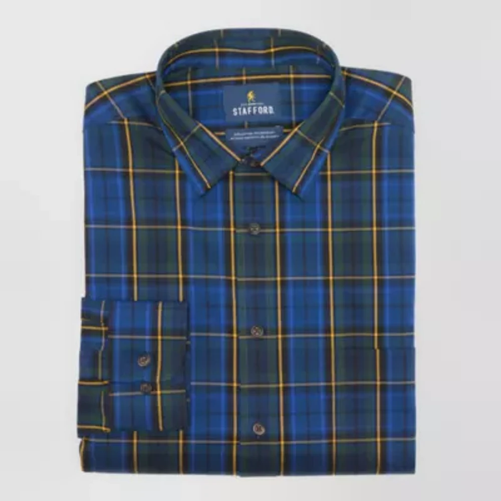 Stafford Mens Regular Fit Long Sleeve Tartan Plaid Dress Shirt