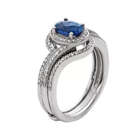 Modern Bride Gemstone Sterling Silver Genuine Blue Sapphire and Diamond Bridal Set