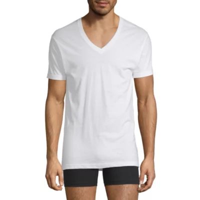 Stafford Dry + Cool Mens 4 Pack Short Sleeve V Neck Moisture Wicking T-Shirt