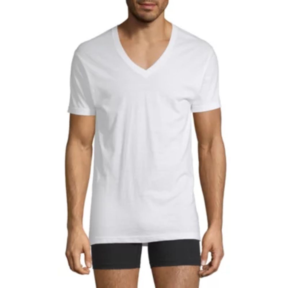 Stafford Dry + Cool Mens 4 Pack Short Sleeve V Neck Moisture Wicking T-Shirt Tall