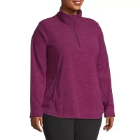 St. John's Bay Plus Polar Fleece Womens Mock Neck Long Sleeve Quarter-Zip Pullover