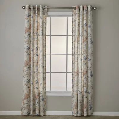 Saturday Knight Painted Garden Light-Filtering Grommet Top Single Curtain Panel