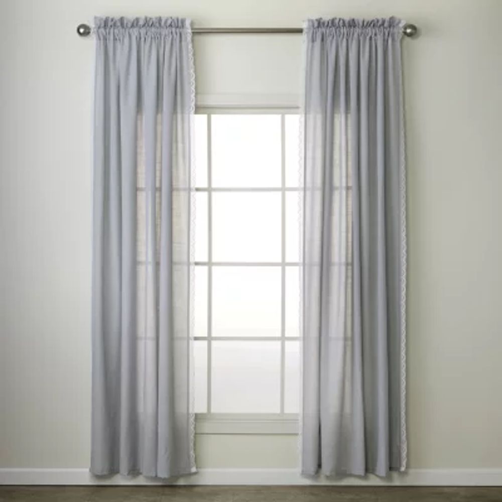 Saturday Knight Catherine Crochet Light-Filtering Rod Pocket Set of 2 Curtain Panel