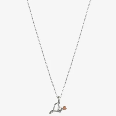 Disney Classics Sterling Silver 16 Inch Link Heart Beauty and the Beast Pendant Necklace