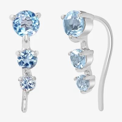 Silver Treasures Genuine Stone Sterling Ear Climbers