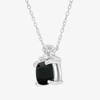 Silver Treasures Genuine Stone Onyx Sterling Silver 18 Inch Cable Pendant Necklace