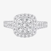 (H-I / I1) Womens 1 CT. T.W. Lab Grown White Diamond 10K or 14K Gold Cushion Side Stone Halo Engagement Ring