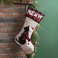 Glitzhome Led Embroidered Linen Cat Christmas Stocking