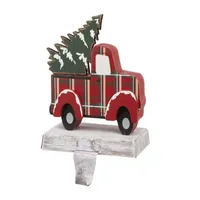 Glitzhome Wooden & Metal Red Truck Christmas Stocking Holder