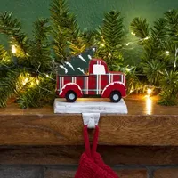 Glitzhome Wooden & Metal Red Truck Christmas Stocking Holder