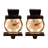 Glitzhome 7.5" Marquee LED Snowman Head Christmas Stocking Holder - Set of 2