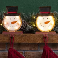 Glitzhome 7.5" Marquee LED Snowman Head Christmas Stocking Holder - Set of 2