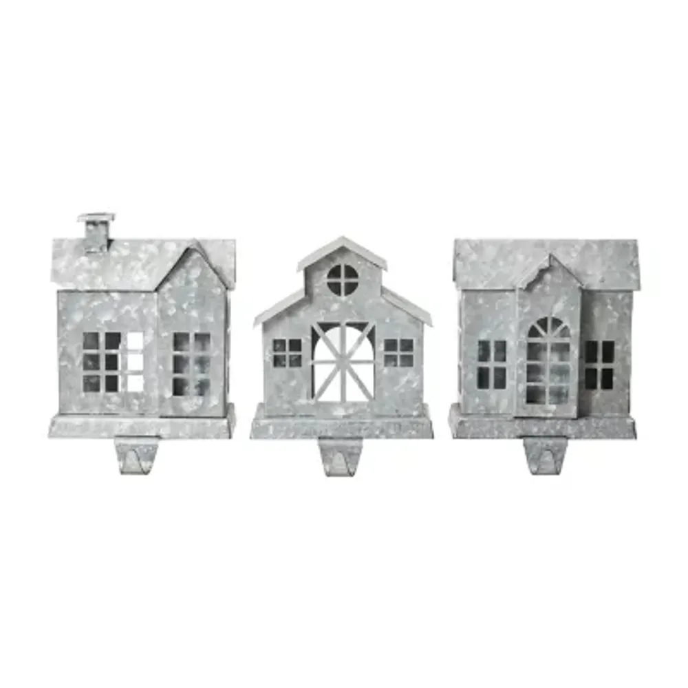 Glitzhome 7" Galvanized House Christmas Stocking Holder - Set of 3