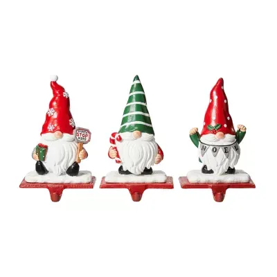 Glitzhome 7.5" Resin Gnomes Christmas Stocking Holder - Set of 3