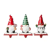 Glitzhome 7.5" Resin Gnomes Christmas Stocking Holder - Set of 3