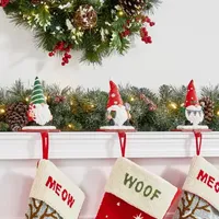 Glitzhome 7.5" Resin Gnomes Christmas Stocking Holder - Set of 3