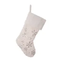 Glitzhome 2 White Plush Snowflake Christmas Stockings & 1 White Plush Snowflake Christmas Tree Skirt, 3-Piece Set