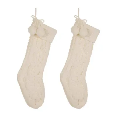 Glitzhome 24" White Knitted Christmas Stocking - Set of 2