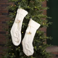 Glitzhome 24" White Knitted Christmas Stocking - Set of 2