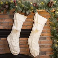 Glitzhome 24" White Knitted Christmas Stocking - Set of 2