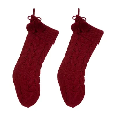 Glitzhome 24" Red Knitted Christmas Stocking - Set of 2