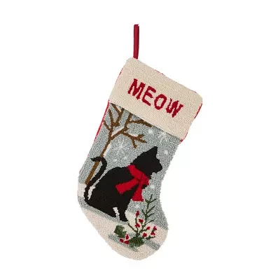 Glitzhome 20" Cat "Meow" Hooked Christmas Stocking