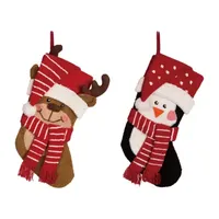 Glitzhome 19" 3D Penguin & Reindeer Hooked Christmas Stocking - Set of 2