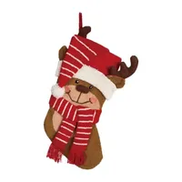 Glitzhome 19" 3D Penguin & Reindeer Hooked Christmas Stocking - Set of 2