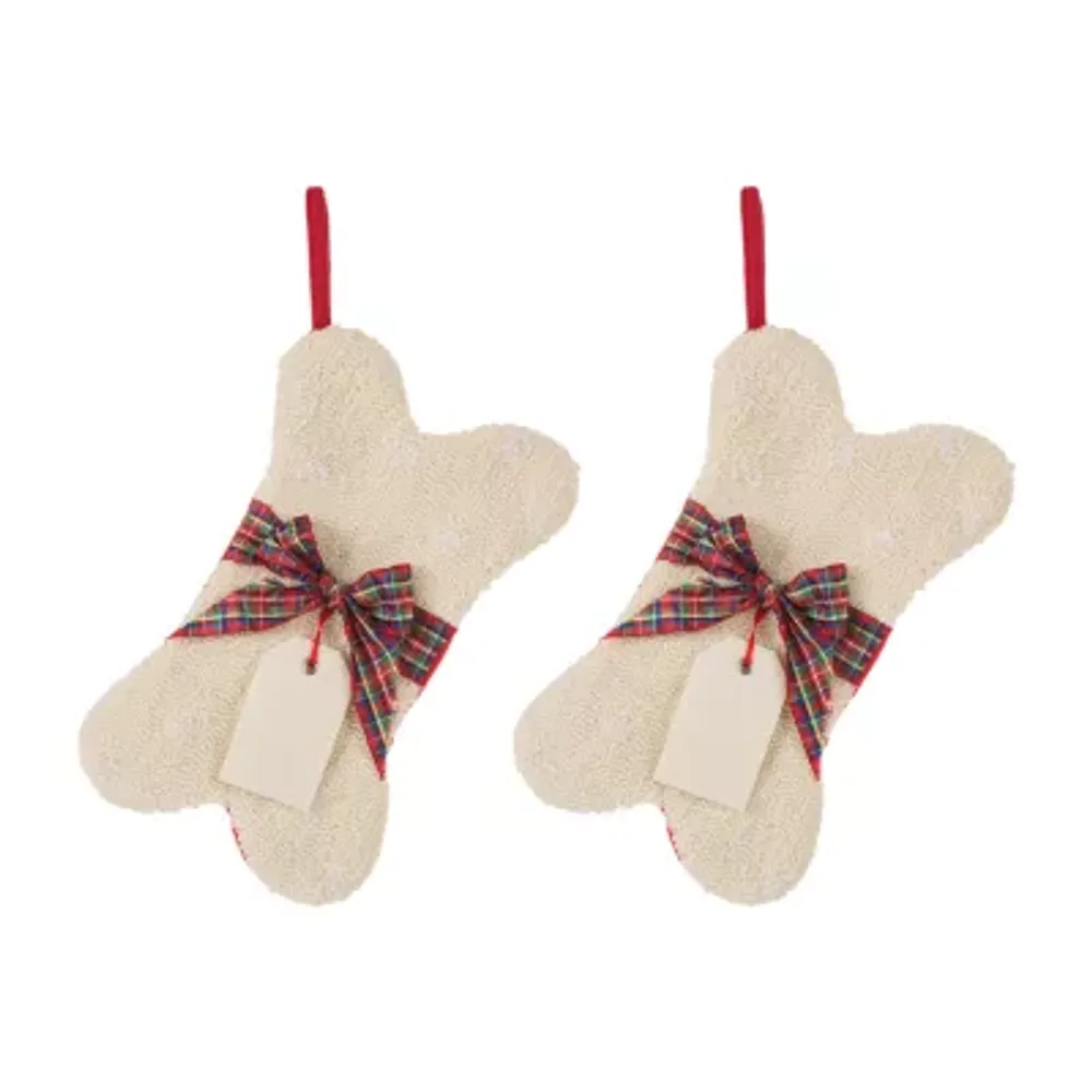 Glitzhome 12.5" Bone Shaped Hooked Christmas Stocking - Set of 2